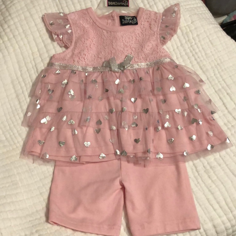 DDG Darlings dress with shorts. Pink/silver hearts